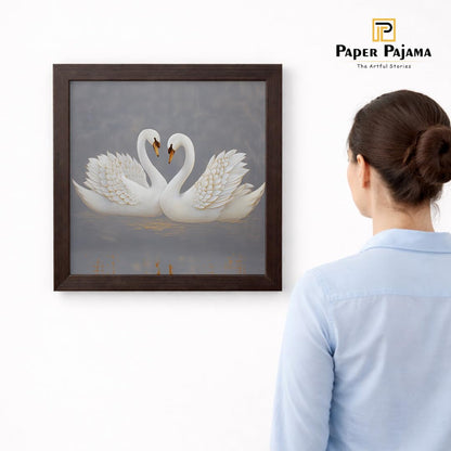 Pair Swan White Peace Love Elegant Romantic Serenity Nature Harmony Framed Poster Artwork Decor Painting