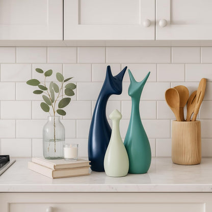 Home Decor Lucky Deer Family Statue Ceramic Figures - (Set of 3, Navy Blue, Lemon and Light Green)