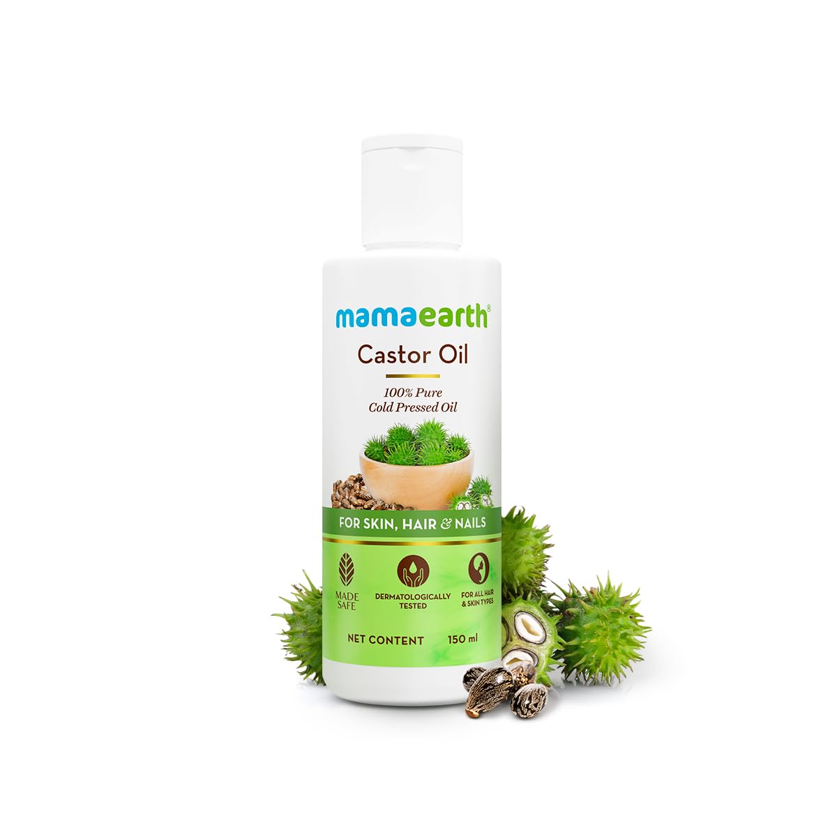 Mamaearth Castor Oil with 100% Pure Cold Pressed Castor Oil For Skin, Hair & Nails - 150 ml | Hydrates & Nourishes Skin | Promotes Hair Growth & Strengthens Hair | Strengthens Nails | Eyebrow & Eyelash Growth