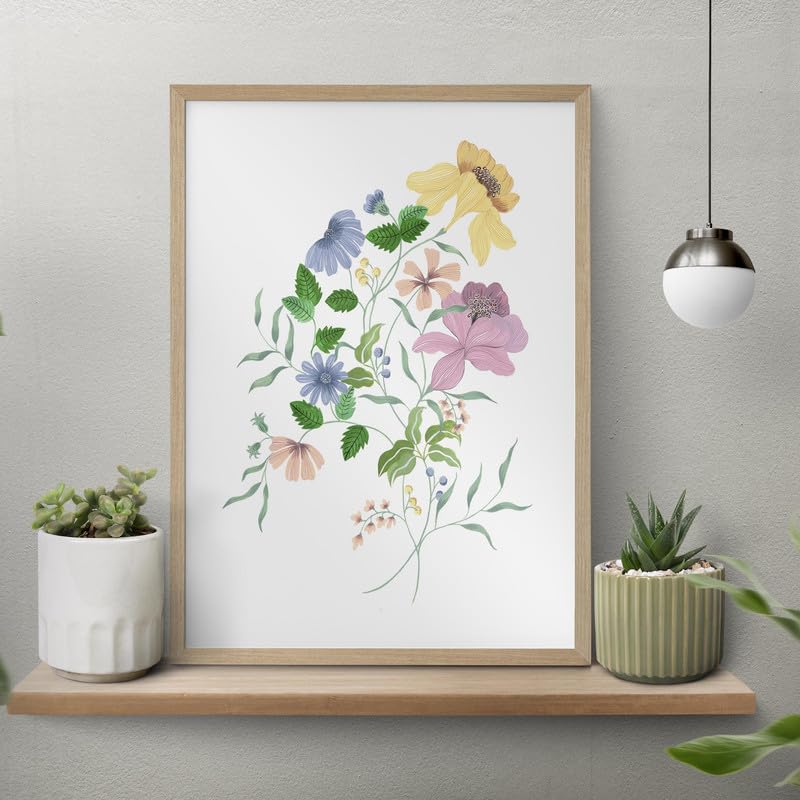 Floral Bouquet Wall Painting| Modern Art Painting for Living Room Bed Room and Office | 11 x 14 inches (Natural Frame)