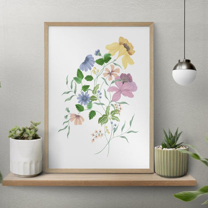 Floral Bouquet Wall Painting| Modern Art Painting for Living Room Bed Room and Office | 11 x 14 inches (Natural Frame)