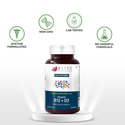 Bliss Welness VitaBliss B12+D3 Multivitamin - 60 Tablets