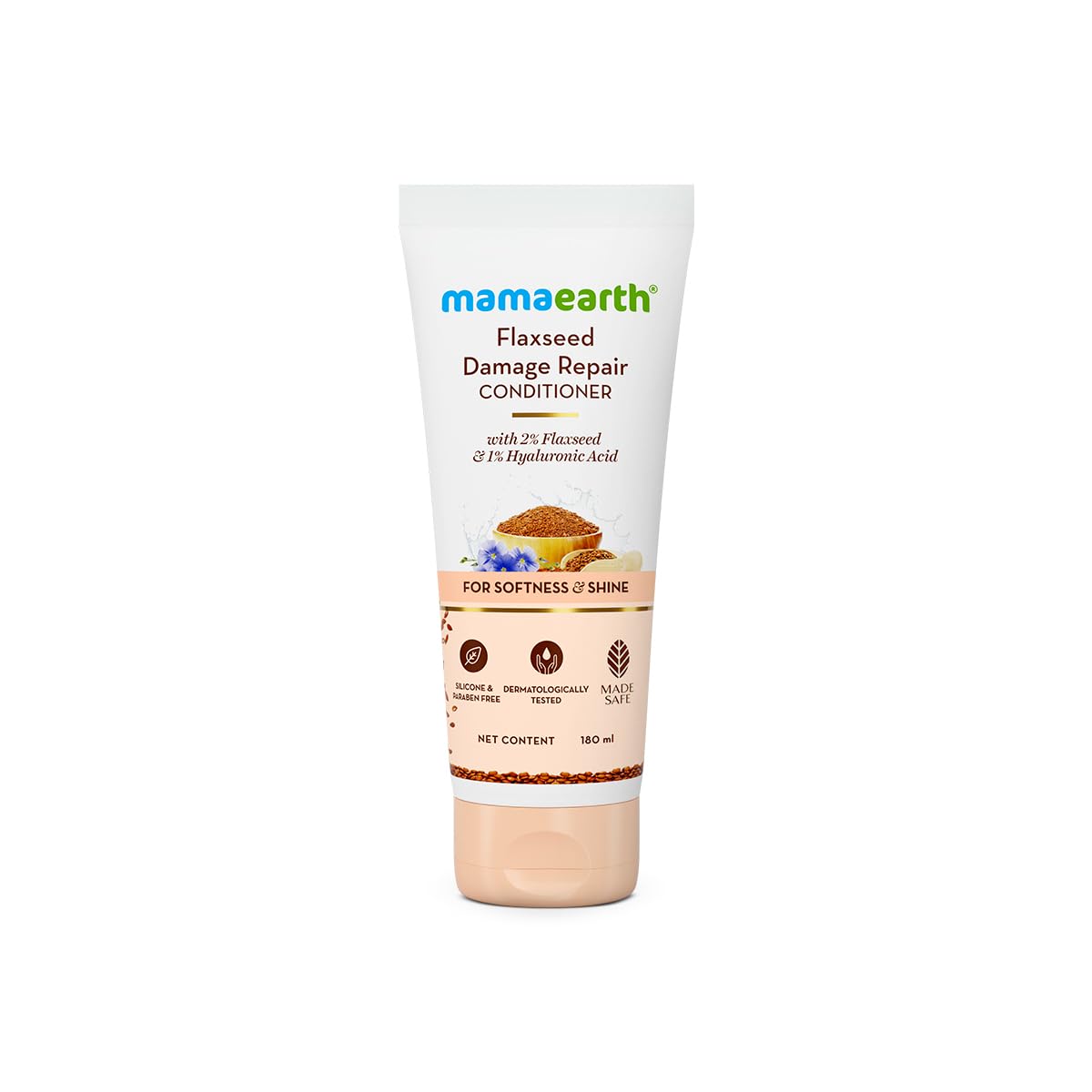Mamaearth Flaxseed Damage Repair Conditioner with 2% Flaxseed, 1% Hyaluronic Acid, Ceramides | Makes Hair Soft, Smooth & Shiny | Deeply Conditions | Dry & Frizzy Hair | Sulphate & Paraben Free | 180 ml