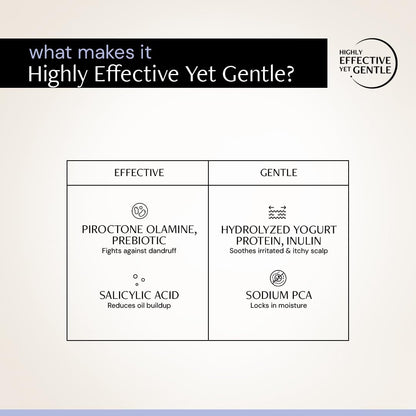 Product label detailing effective and gentle ingredients on a beige background