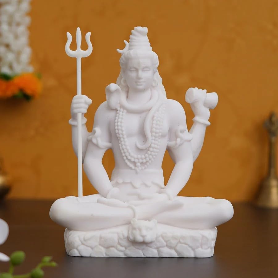 Shivji Idol for Car Dashboard, Home Temple & Office Desk | Compact Resin Mahadev Murti for Puja Room, Table Decor & Spiritual Gift | Small Lord Shiva Statue (Shiva Idol White)