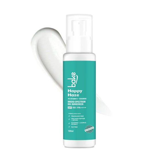 BAKE Happy Haze 100% Mineral Sunscreen SPF 50 PA++++ with 2% Vitamin C, Ceramide | For UV A/B &Blue Light Protection | Lightweight & Non-Greasy Sunscreen | 100ml