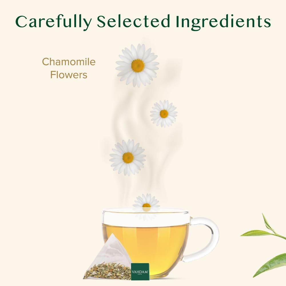 VAHDAM, Chamomile Infusion Bags (50 Count) | Caffeine Free, Non-GMO | Botanical Tisane – Sweet & Floral | Resealable Ziplock Pouch