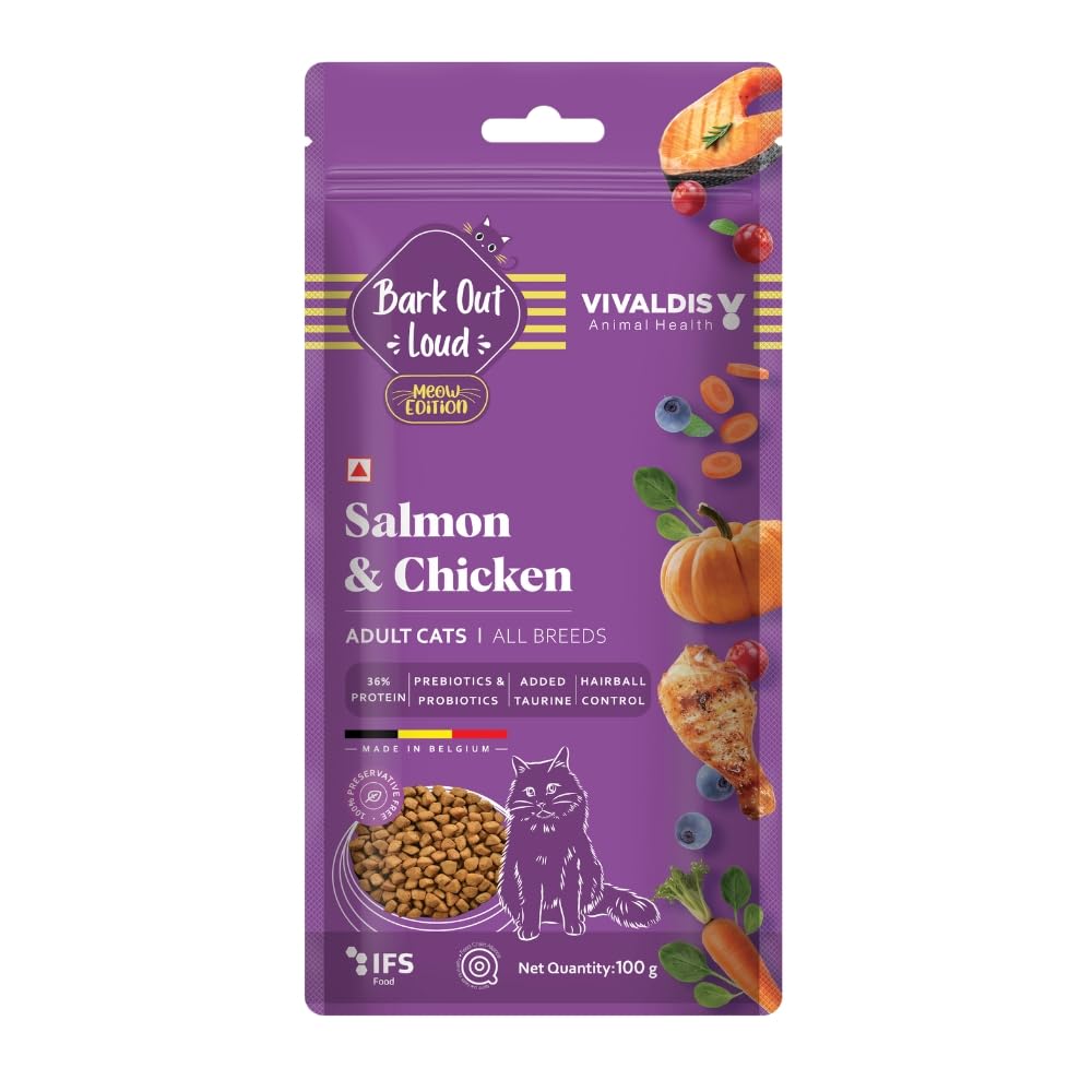 BARK OUT LOUD Bol Adult Dry Cat Food Chicken & Salmon 100 Gm