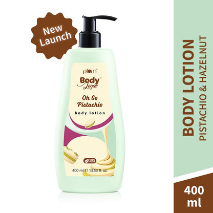 Plum BodyLovin’ Pistachio Body Lotion | Fresh Nutty Pistachio & Hazelnut Notes | Gel-Cream Formula with Aloe, Vitamin E & B5 | Deep Moisturization & Fast Absorption | Non - Greasy | For Dry–Very Dry Skin | 400 ml