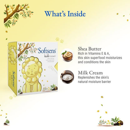 Softsens Kids Soap Samba 75g | Gentle Nourishing Care with Shea Butter & Natural Milk Cream, Dermatologist Tested Baby Soap, Moisturizing Animal Shape Bar Soap For Toddlers & Kids 2-10 Years