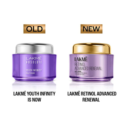 Two jars of Lakme skincare products labeled 'Old' and 'New' on a white background.