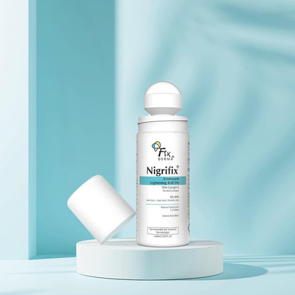 White bottle of Nigrifix on a light blue background