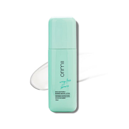 Mint green bottle of O rimi lotion on a white background