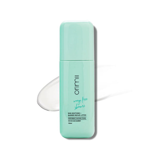 Mint green bottle of O rimi lotion on a white background