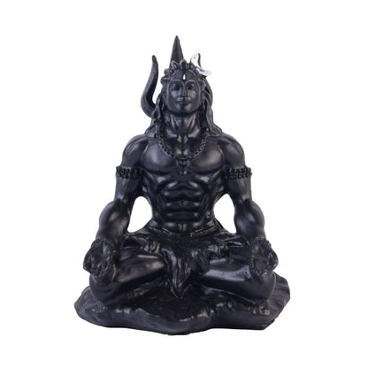 4 Inch Meditating Lord Shiva Idol | Black Finish Mahadev Murti in Dhyan Mudra with Trishul, Snake & Tiger Base for Home Temple, Mandir, Meditation Room, Office Desk & Car Dashboard