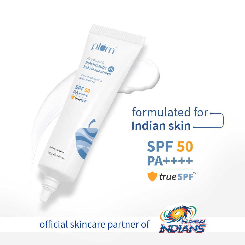 Plum 2% Niacinamide Sunscreen & Rice Water SPF 50 PA++++ Sunscreen In-vivo & in-vitro tested | non-comedogenic | 4-hr water resistant | 30g