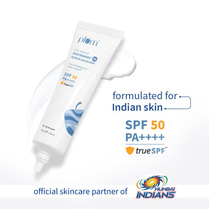 Plum 2% Niacinamide Sunscreen & Rice Water SPF 50 PA++++ Sunscreen In-vivo & in-vitro tested | non-comedogenic | 4-hr water resistant | 30g