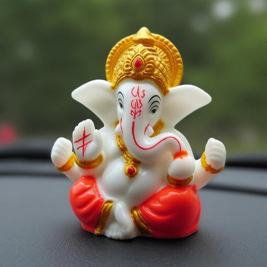 Lord Ganesha Murti 5L x 3W x 6H cm | Premium Ceramic Ganpati Idol for Home Temple, Car Dashboard, Office & Gifting | Small Ganesh Ji Statue for Puja and Decoration SRL No.159