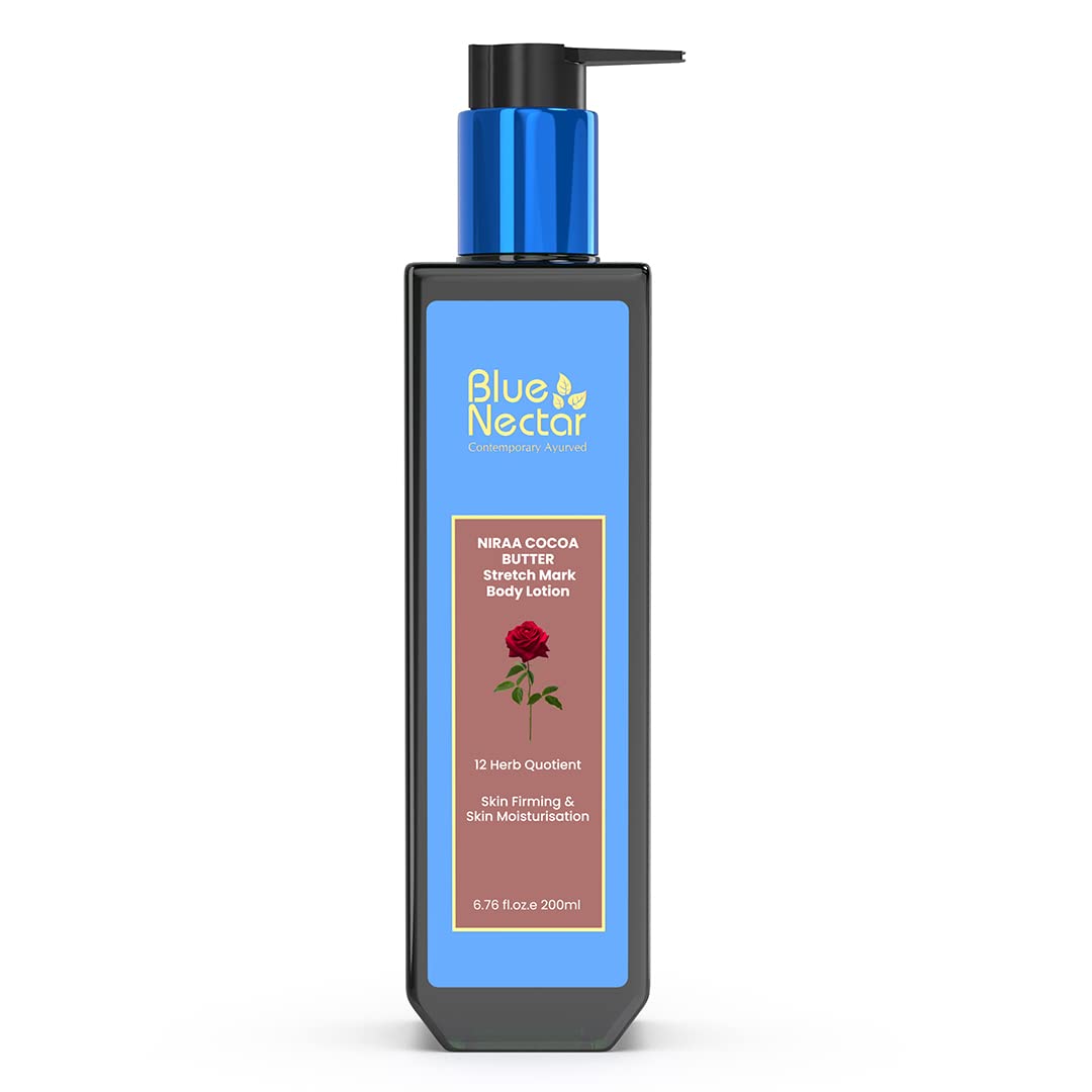 Blue Nectar Stretch Mark Removal Cream | Pregnancy Stretch Marks Cream for Women | Postpartum Moisturizing Body Lotion, with Cocoa Butter, Saffron & Almond (12 Herbs, 200ml)