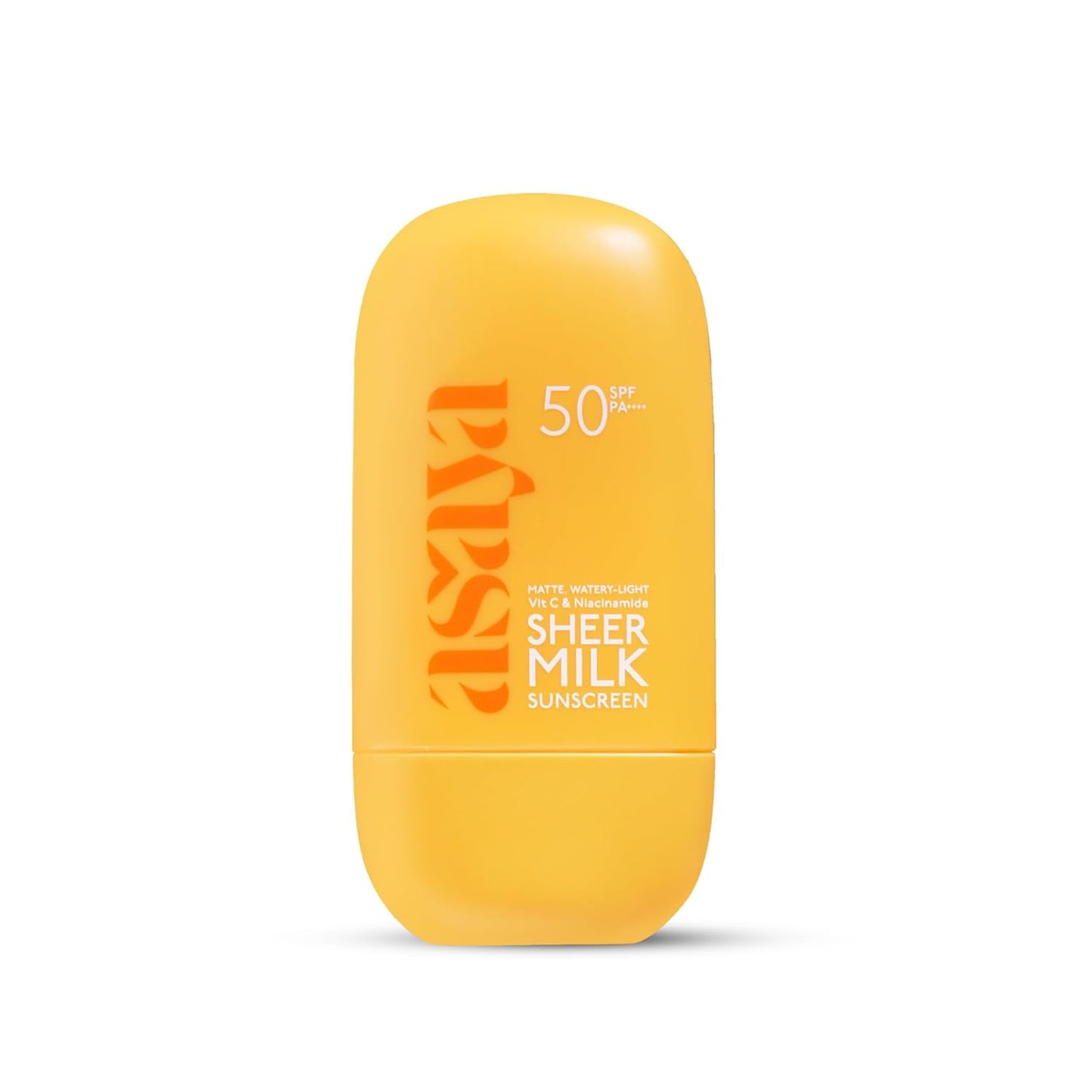 Yellow sunscreen bottle with SPF 50 on a white background