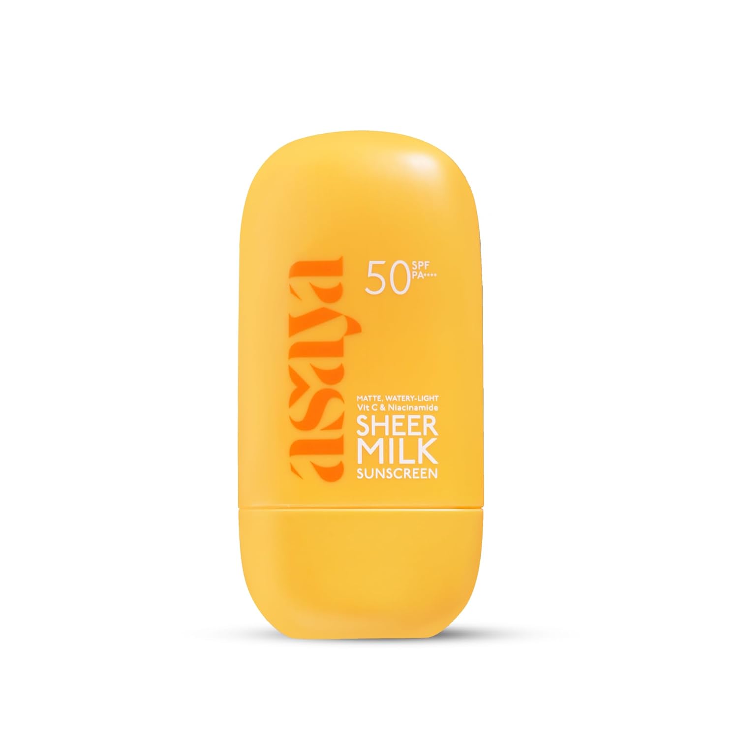 Yellow sunscreen bottle with SPF 50 on a white background
