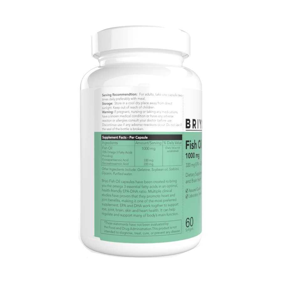 Bottle of BRI Fish Oil supplement on a white background