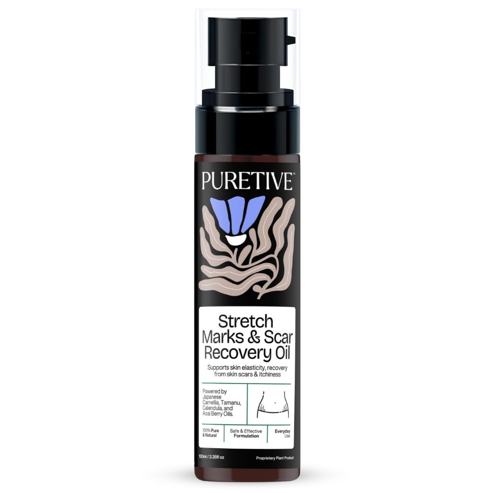 Puretive Stretch Marks & Scar Recovery Oil bottle on a white background