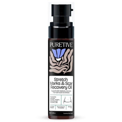 Puretive Stretch Marks & Scar Recovery Oil bottle on a white background