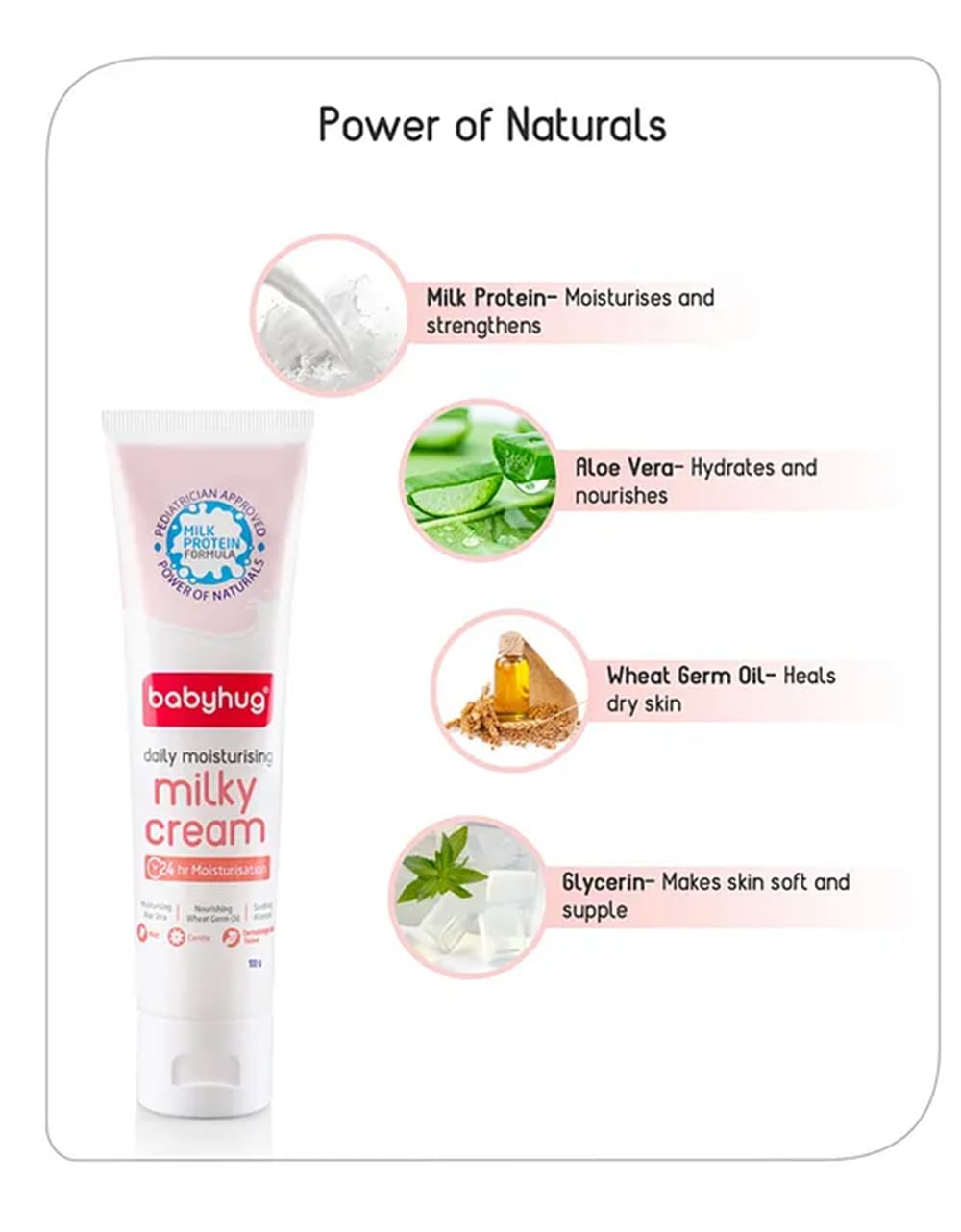 Babyhug Daily Moisturizing Milky Cream for Newborn Babies, Milk Protein Formula, 100 g | Dermatologically Tested, Pediatrician Approved | Silicone, Paraben, Phthalete, Sulphate Free