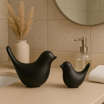 Ceramic Blessing Birds Figurine for Home Decor, 2 Pcs Decorative Showpiece Set with Glossy Finish for Living Room, Bedroom, Office Desk, Table, Shelf & Cabinet Decoration Black