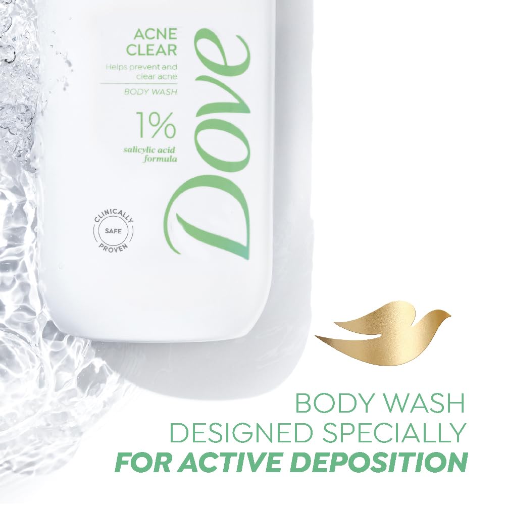DOVE Acne Clear Serum Body Wash, 300 ml, for Clearer Skin, with 1% Salicylic Acid, Reduces Blemishes and Breakouts, Sulfate-Free, Dermatologist Approved