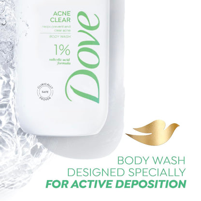 DOVE Acne Clear Serum Body Wash, 300 ml, for Clearer Skin, with 1% Salicylic Acid, Reduces Blemishes and Breakouts, Sulfate-Free, Dermatologist Approved