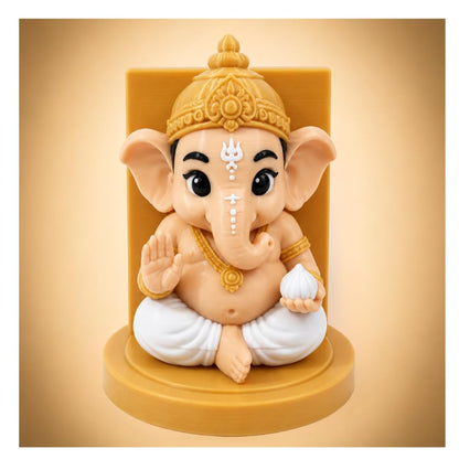 VASPAR Cute Baby Ganesha Idol for Car Dashboard | Premium Lord Ganesh Murti | Mini Ganpati Statue for Home Decor, Office Desk & Pooja Room | Spiritual Gift | Gold - Rectangle Base