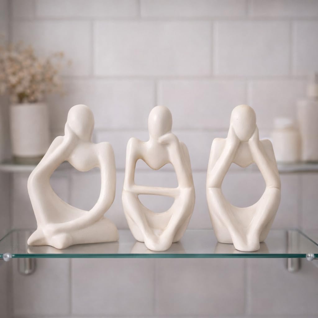 CraftVatika 3 Pcs Decorative Abstract Thinker Men Statue Showpiece Set Home Decor Items, Ceramic Modern Art showpiece for Living Room Bedroom Bookshelf Desktop Table Office Wedding Housewarming Gifts
