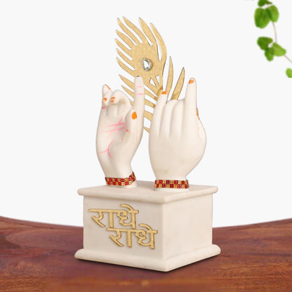 White & Gold Plated Radha Krishna Idol Hands with Flute Peacock Feather | for Table, Home Decoration Item