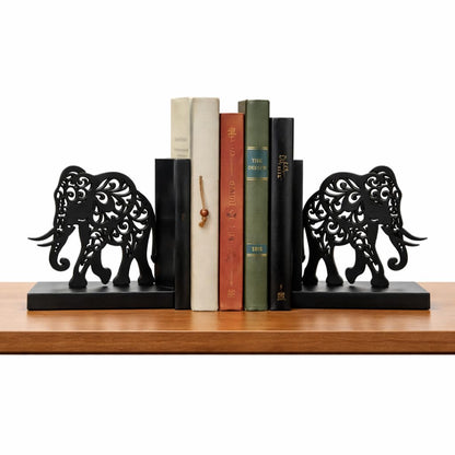 eCraftIndia Wooden Book End with Elephant Showpiece for Home Decor Office Table | Gift for Housewarming Birthday