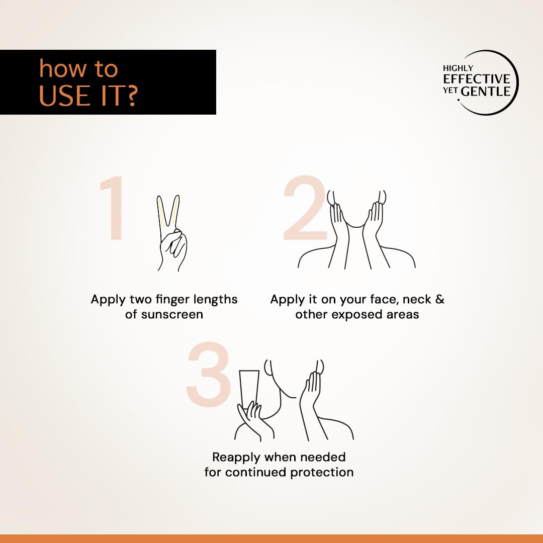 Instructions on how to use sunscreen with hand illustrations and text.