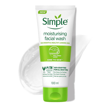 Simple moisturising facial wash tube on a white background