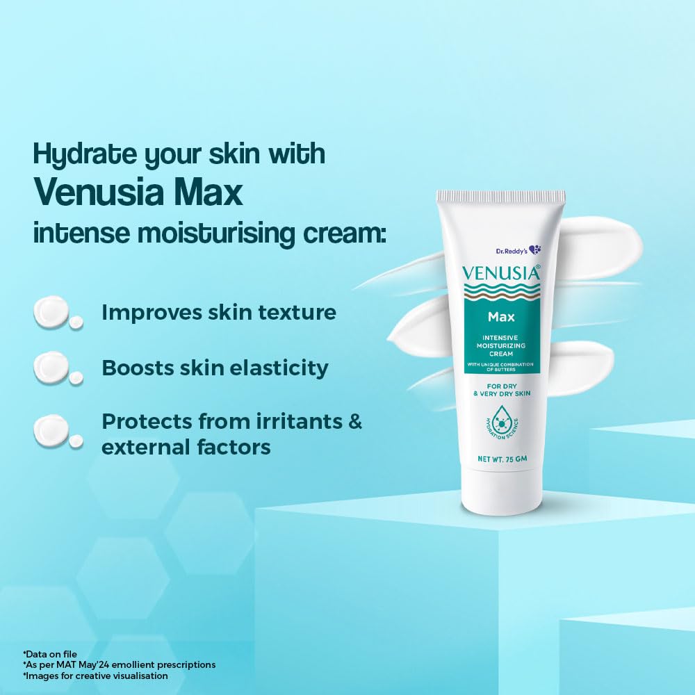 VENUSIA Max Moisturiser For Everyday Use for Dry Skin, Contains Shea Butter, Mango Butter, Aloe Butter & Cocoa Butter. Paraben Free & Non irritant formula, Dermat Recommended, 75g