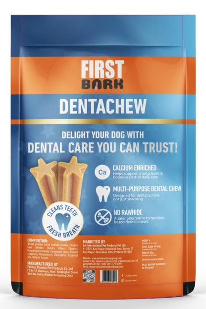 First Bark DentaChew Dog Dental Treats, Chicken Flavour, Cleans Teeth, Freshens Breath, Reduces Tartar, Supports Gum Health, 140g, 7 Sticks (Pack of 1) Newly Launched By DogsNCats