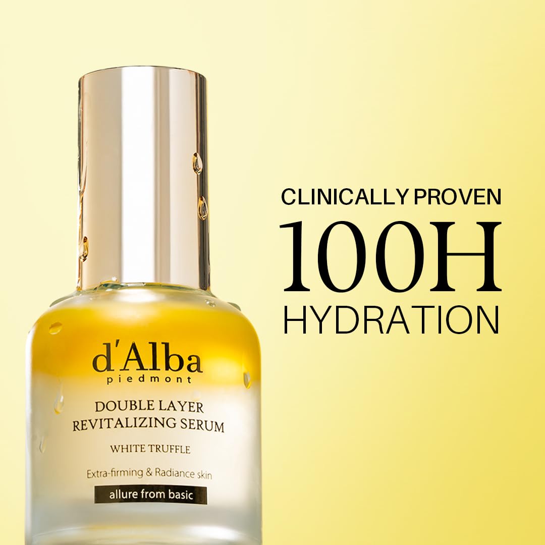 d'alba Piedmont Italian White Truffle Double Layer Revitalizing Serum, 100hr Hydration, Hyaluronic Acid and Centella Asiatica, Skin Firming and Tightening, Long-lasting Korean Skin Care, 30ml
