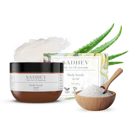 Sadhev Ayurvedic Sea Salt Body Scrub | Exfoliates, Detoxifies & Revitalizes | Enriched with Coconut Oil & Aloe Vera | For Smooth, Radiant Skin | All Skin Types (200g)