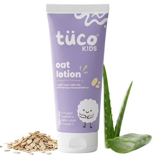 TuCo Kids Oat Body Lotion 200ml | Oatmeal, Aloe Vera, Almond Oil & Vitamin E | Moisturizing Lotion for Kids 3-12 Years | For Dry & Sensitive Skin | Paraben, SLS, Sulphate & Phthalate Free
