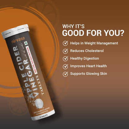 Nirvasa Apple Cider Vinegar with Mother (Apple Burst Flavour) with Pomegranate & Garcinia Cambogia Extracts | 100% Vegetarian ACV Tablets for Men & Women | 15 Effervescent Tablets X 2