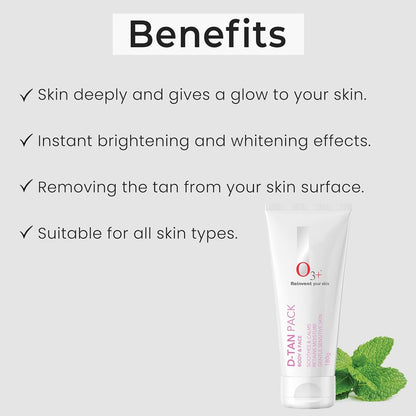 O3+ D-TAN Pack For Instant Tan Removal For all skin Types 180 gm