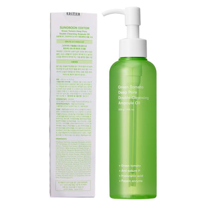 SUNGBOON EDITOR Green Tomato Double Cleansing Ampoule Oil (200 g) | Deep Cleansing Makeup Remover Oil | Purifies Pores, Removes Makeup & Controls Sebum