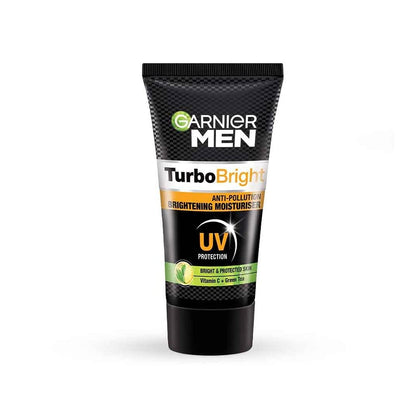 Garnier Men Turbo Bright moisturizer tube on a white background