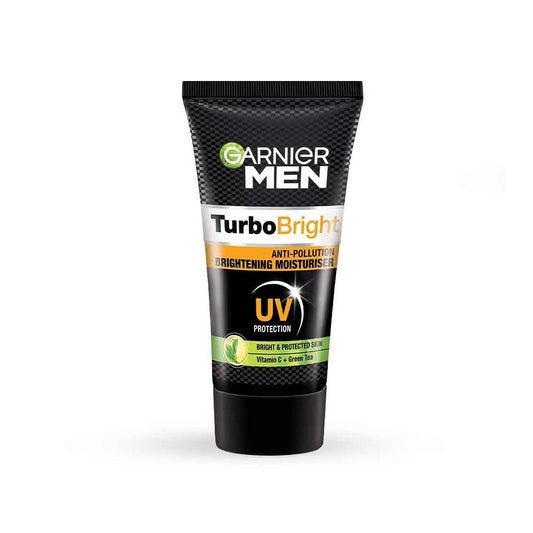 Garnier Men Turbo Bright moisturizer tube on a white background