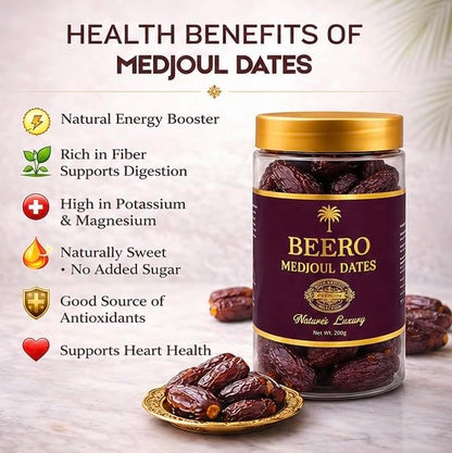 Beero Medjoul Dates | Khajoor | Medjouls Khajur Prmeium Dates | Jumbo size High Fibre Rich Dry fruits | Fresh and delicious