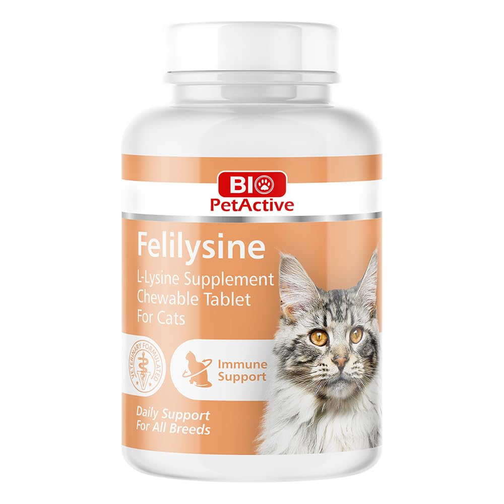 Bio PetActive Felilysine 0,5 g 45 Tablet L-Lysine Supplement Chewable Tablet for Cats Helps in Immune Support Suitable for Dog Daily Support